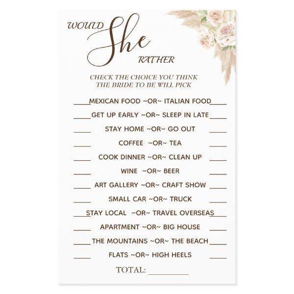 Floral Would She Rather shower game card Flyer