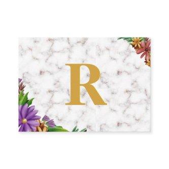 Floral Wreath Initial Letter Monogram Name Marble