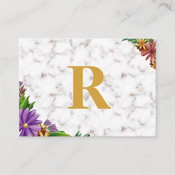Floral Wreath Initial Letter Monogram Name Marble