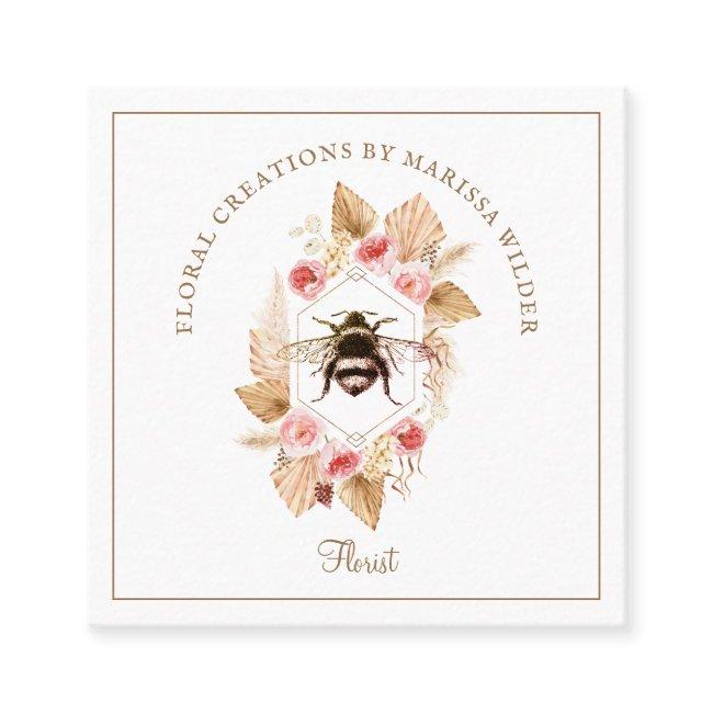 Florist Honey Bee Blush Pink Boho Floral Square