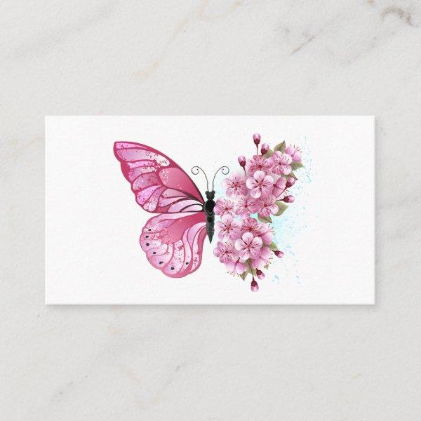Flower Butterfly with Pink Sakura Calling Card