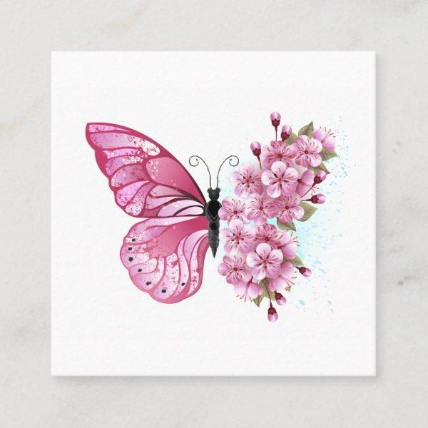 Flower Butterfly with Pink Sakura Square