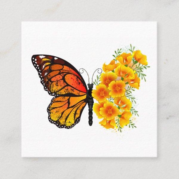 Flower Butterfly with Yellow California Poppy Square