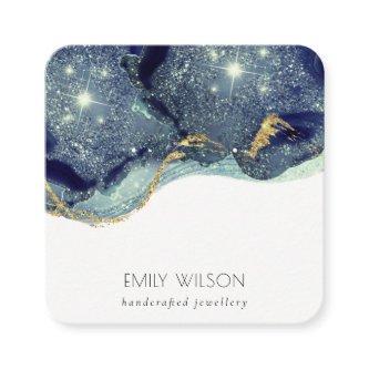 Fluid Abstract Gold Navy Glitter Earring Display Square