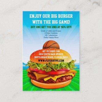 Flyer Hype Burger Cafe Sports Bar Basketball Food