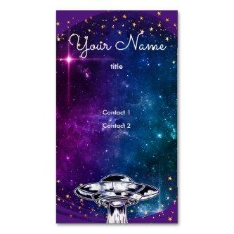 Flying   saucer  in the purple artistic galaxy  bu  magnet