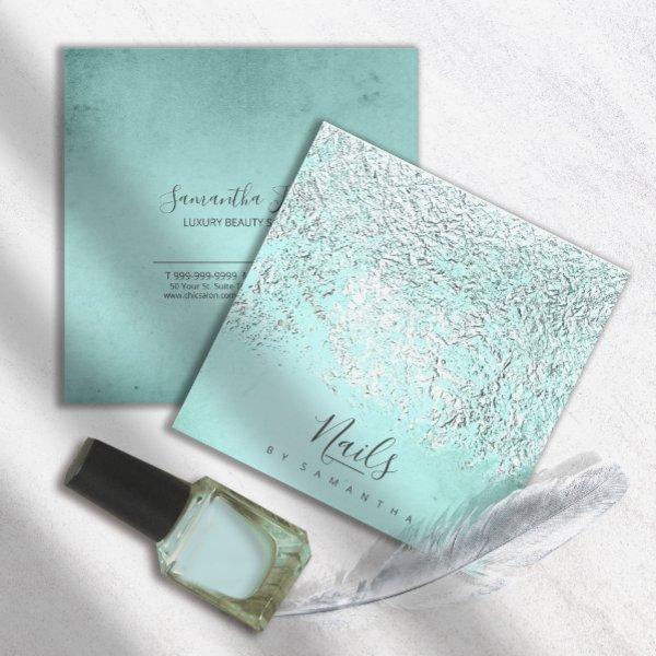 Foil Abstract Silver Teal ID775 Square