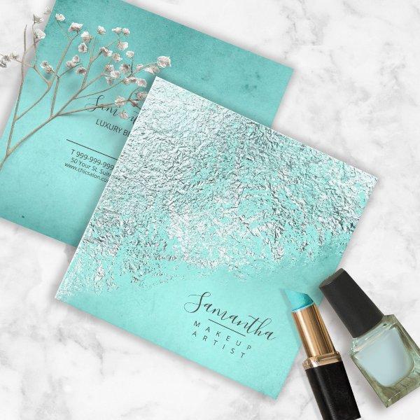 Foil Abstract Silver Teal ID775 Square