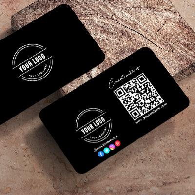 Follow Scan To Connect With Us QR Code Black White Calling Card