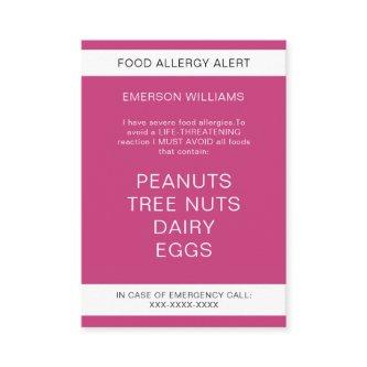 Food Allergy Alert Personalized Chef Card