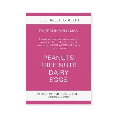 Food Allergy Alert Personalized Chef Card
