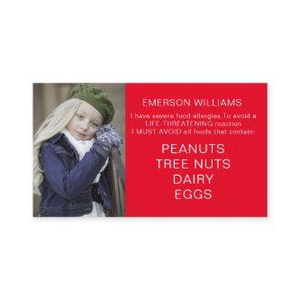 Food Allergy Alert Personalized Chef Playdate Card