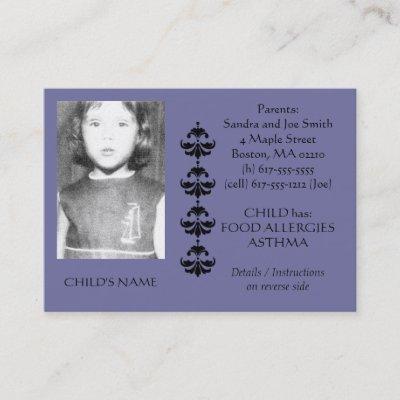 Food Allergy Identification Photo Contact Card