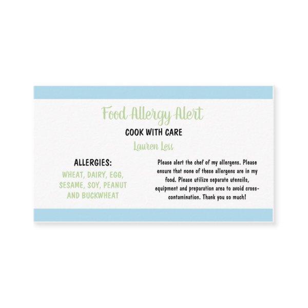 Food Allergy Restaurant Alert Card Template