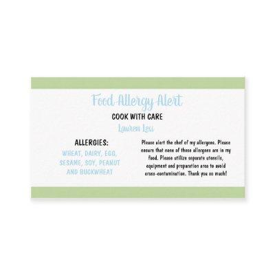 Food Allergy Restaurant Alert Card Template