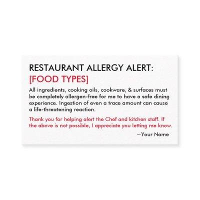 Food Allergy Restaurant & ICE Card