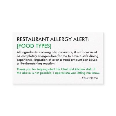 Food Allergy Restaurant & ICE Card