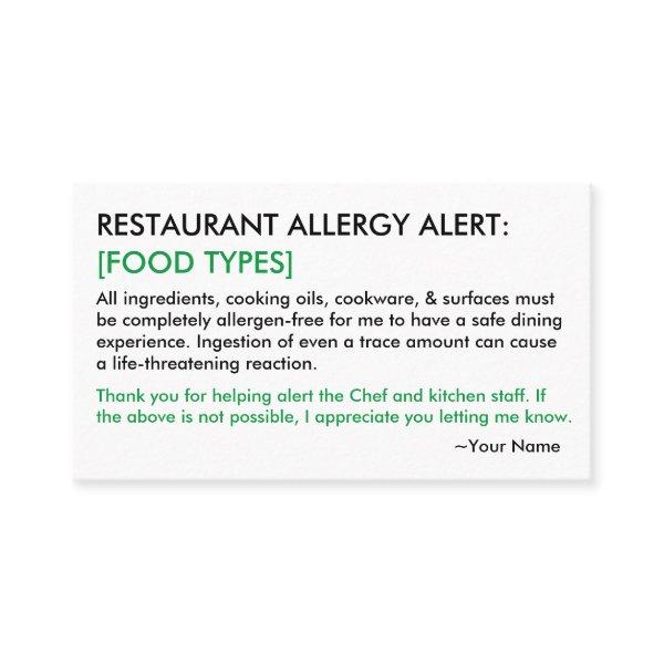 Food Allergy Restaurant & ICE Card