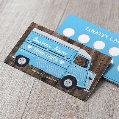 Food Truck Outdoor Kitchen Van Catering Blue Loyalty Card