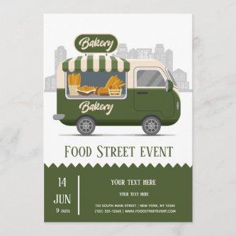 Food truck street bakery invitation