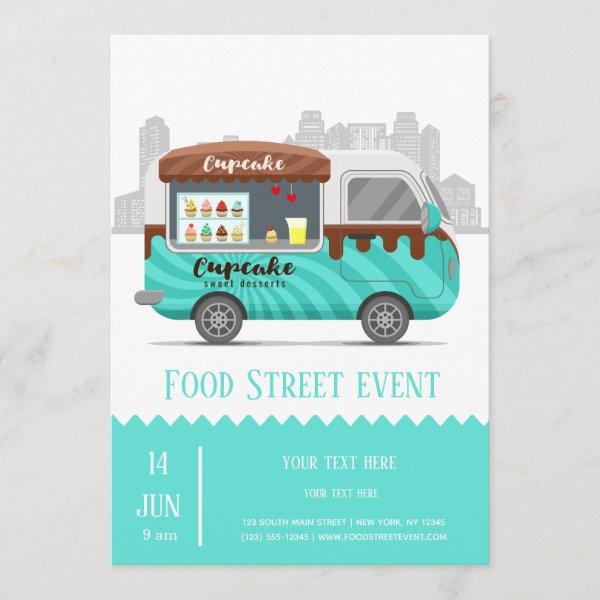 Food truck street cupcake sweet desserts invitation