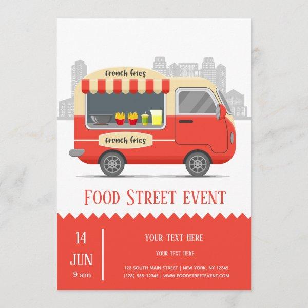 Food truck street french fries invitation