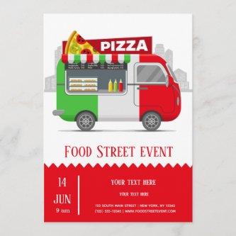Food truck street pizza invitation