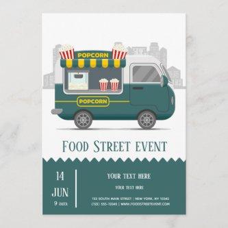 Food truck street popcorn snack invitation