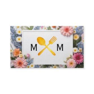 Food Utensils Logo | Colorful Flowers Background