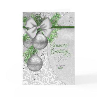 for Boss Season's Greetings Silver Ornaments Holiday Card