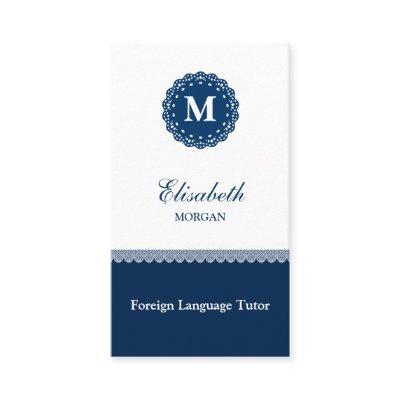 Foreign Language Tutor Elegant Blue Lace Monogram