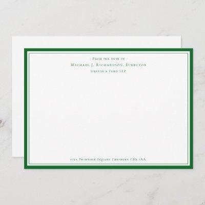 Forest Green Business Monogram From The Desk of  N Note Card