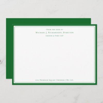 Forest Green Business Monogram From The Desk of  Note Card