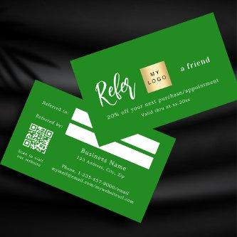 Forest green qr code business logo referral card