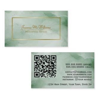 Forest Green Watercolor & Gold Stylish QR Code