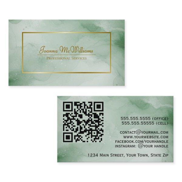 Forest Green Watercolor & Gold Stylish QR Code