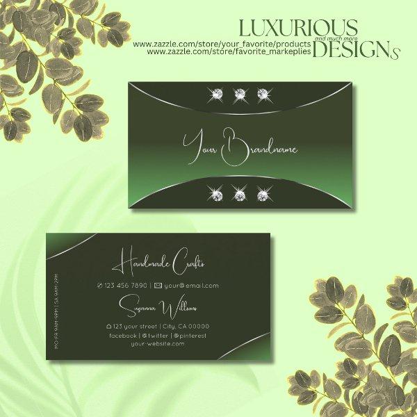 Forest Green with Silver Decor Sparkling Diamonds
