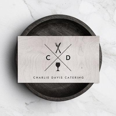 FORK & KNIFE MONOGRAM on GRAY WOOD BACKGROUND