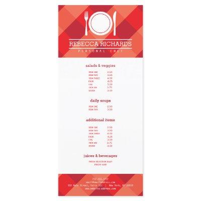 Fork, Plate, Knife Logo on Red Gingham Menu Flyer