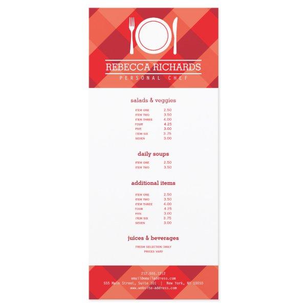 Fork, Plate, Knife Logo on Red Gingham Menu Flyer