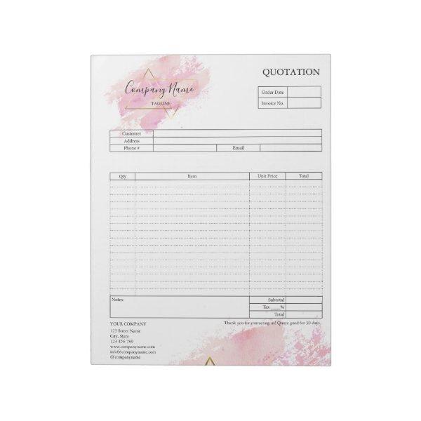 Form Business Quotation, Invoice or Sales Receipt  Notepad