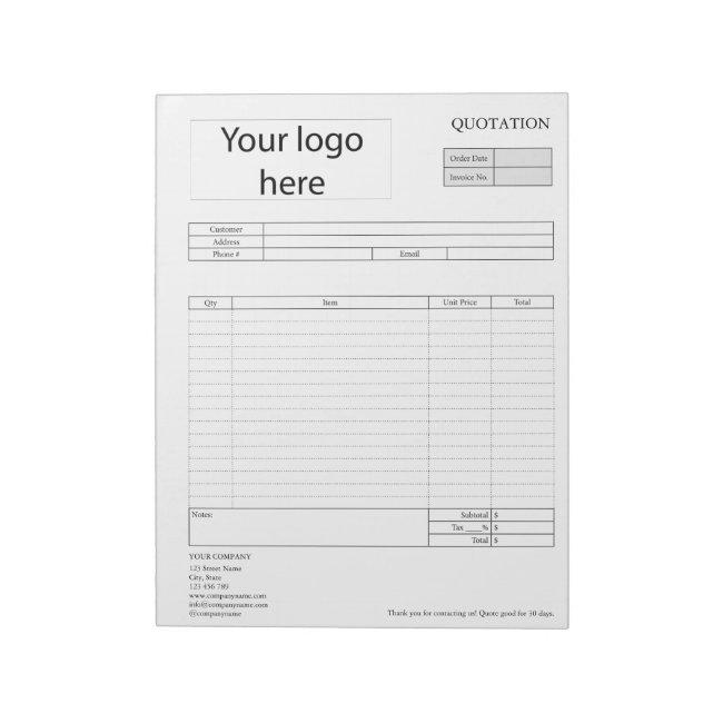 Form Business Quotation, Invoice or Sales Receipt Notepad