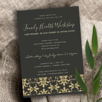 FORMAL BLACK GOLD DAMASK CLASSIC WORKSHOP EVENT INVITATION