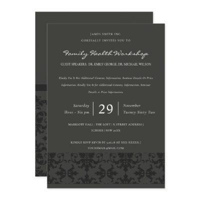 FORMAL BLACK GREY DAMASK CLASSIC WORKSHOP EVENT INVITATION