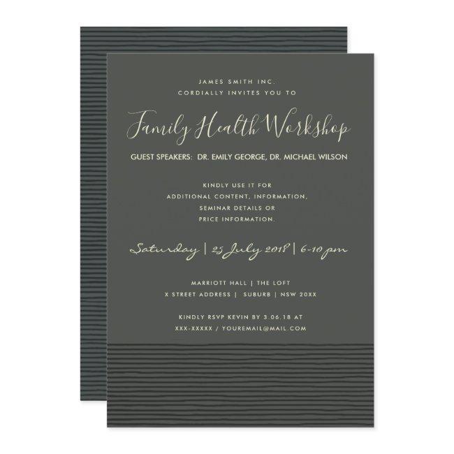 FORMAL BLACK STRIPE LINE WORKSHOP SEMINAR EVENT INVITATION