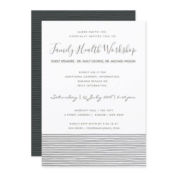 FORMAL BLACK WHITE STRIPE LINE WORKSHOP EVENT INVITATION