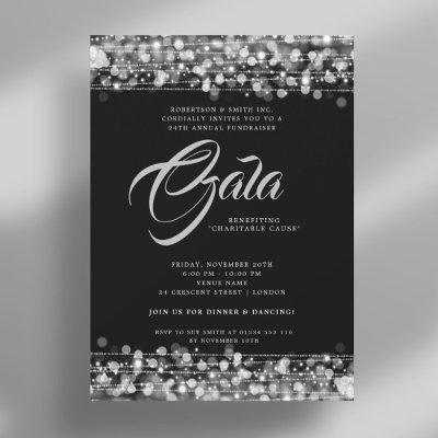 Formal Corporate Gala Ball Silver Glam Lights Invitation