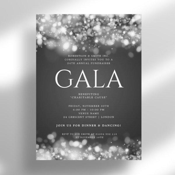 Formal Corporate Gala Ball Silver Sparkling Lights Invitation