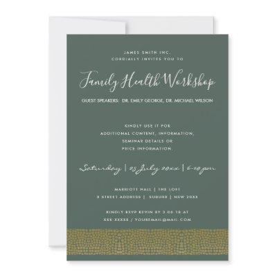 FORMAL FAUX GOLD GREEN MOSAIC DOTS WORKSHOP EVENT INVITATION