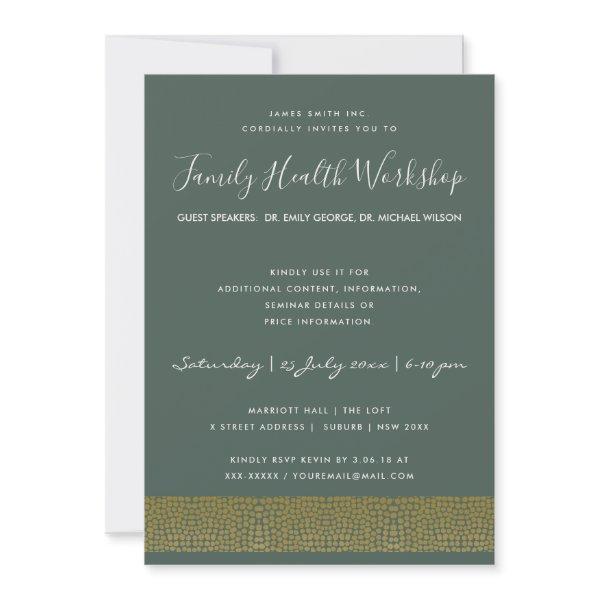 FORMAL FAUX GOLD GREEN MOSAIC DOTS WORKSHOP EVENT INVITATION